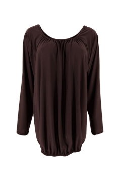 Basic ballon shirt met LANGE MOUW travelstof uni donker bruin BBT