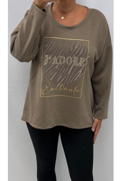 Shirt met lange mouw en strass J'adore taupe