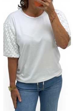 Shirt met pofmouw ajour wit