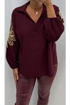Blouse met kraag en GOUD detail Marlo wijnrood