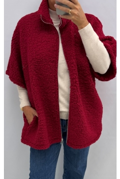 Oversized vest van teddy stof Sally rood