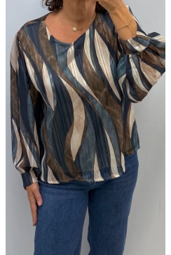 Voile blouse met ronde hals Flow donker blauw