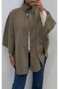 Poncho met kraag en riem Vivianne taupe