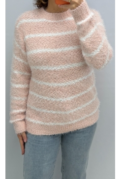Fringe trui met strepen roze (E171) SALE