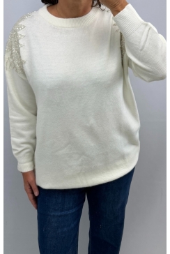 Trui met kralen en pailletten off-white (M0-4216L-BZ)