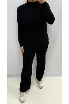 Fijngebreide set met trui en broek gotiek zwart (HC-561)