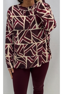 Shirt van DIKKERE stof en opstaande kraag Jill Prisma wijnrood