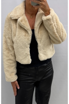 Korte fakefur/bont jas met sluiting Desy imitatiebont creme