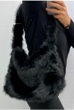 Furry/bont  tas met druksluiting zwart (HXB25-3)