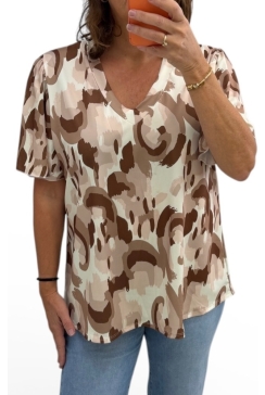 Travelstof shirt met v-hals Chiara brush beige