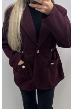 Blazer met visgraatmotief en taille wijnrood