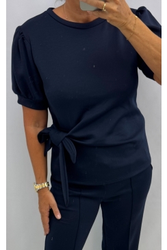 Sweatshirt met knoop aan de onderzijde Marleen donker blauw (SWD)