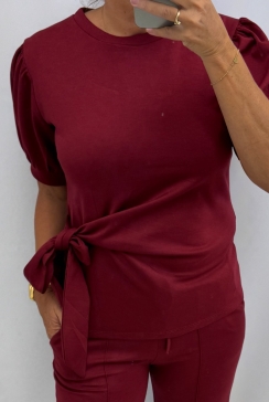 Sweatshirt met knoop aan de onderzijde Marleen donkerrood. swd