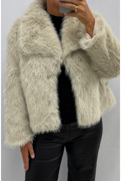 Fluffy/bont jas met kraag Estella beige (F5627#)