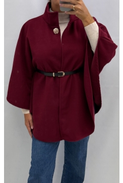 Poncho met kraag en riem Vivianne bordeaux