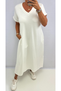 Lange jurk met korte mouw en zakjes Marloes off-white BZD SALE