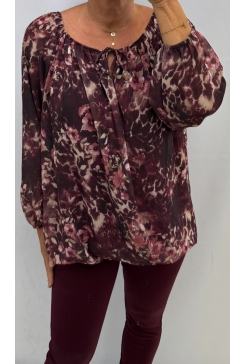 Ballon blouse met strik in de hals Nature wijnrood