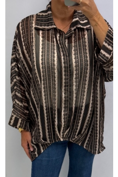 Voile blouse met kraag en streep motief bruin