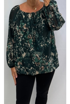 Ballon blouse met strik in de hals Nature flessengroen