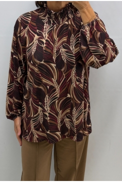 Blouse met smock hals grain wijnrood