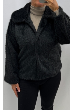 Jas met kraag en lange mouw furry Raven zwart SALE