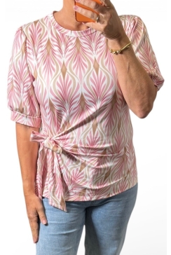 Blouse met strik aan de zijde art deco licht roze