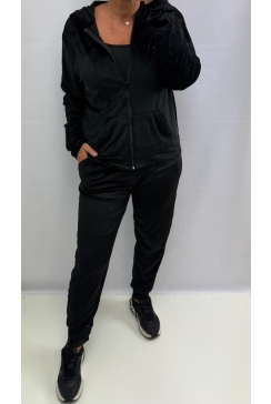2-delig set velours met vest en broek zwart (SET-676)