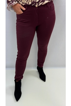 Miss Bon broek met ritssluiting en stretch wijnrood (68070-17)