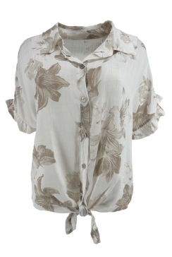 Blouse met knoop aan de onderzijde Lelie beige