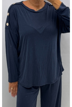 Blouse met lange mouw en knopen op de schouder Dolly donker blauw  tkd
