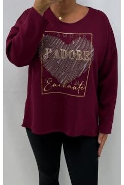 Shirt met lange mouw en strass J'adore wijnrood