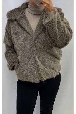 Jas met kraag en lange mouw furry Raven choco SALE