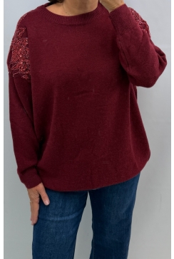 Trui met kralen en pailletten bordeaux (M0-4216L-BZ)