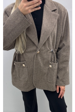 Blazer met visgraatmotief en taille taupe