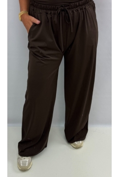 Broek met elastische taille en koord Jess bruin btsb