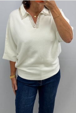 Trui met kraag en steentjes off-white (MC-4477L-BX)