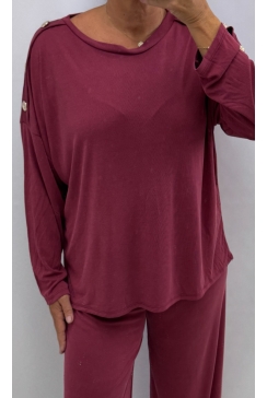 Blouse met lange mouw en knopen op de schouder Dolly bordeaux tkd