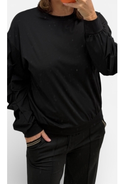 Travelstof blouse met geplooide mouw Puk zwart (TVB)