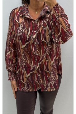 Voile blouse met smock aan de mouw Autumn flow bordeaux