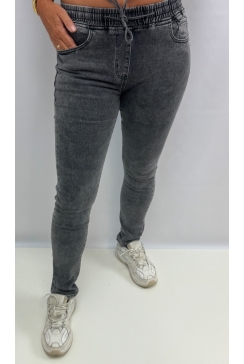 Miss R.J. jeans met elastische taille en koord grijs (BH404)