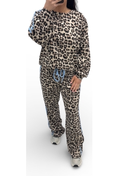 2-delig panterprint set met bies priscilla blauw