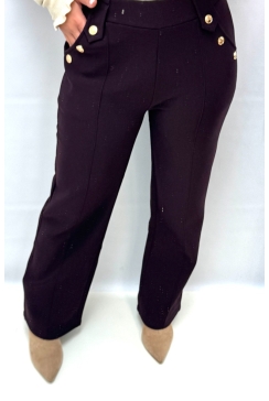 Petite broek met gouden knopen aubergine