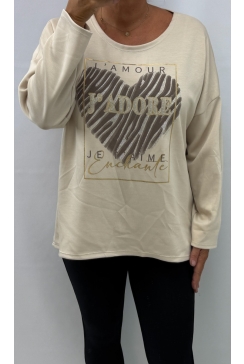 Shirt met lange mouw en strass J'adore beige