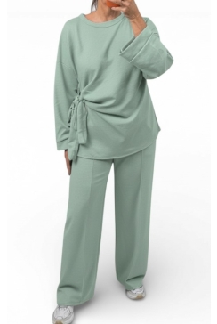 2-delig set met trui en strik aan de zijde Linda Jade groen