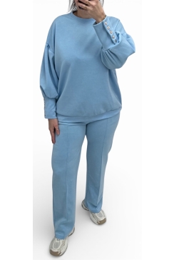 2-delig set met 5 knopen op de mouw Inge licht blauw