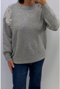 Trui met kralen en pailletten grijs (M0-4216L-BZ)
