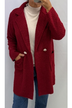 Mantel jas met knopen en zakken Trijntje donkerrood