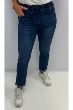 Miss R.J. jeans met elastische taille en koord blauw (BH622)