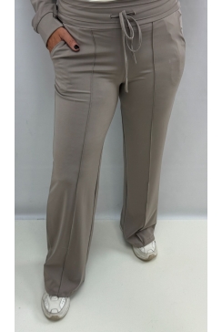 Travelstof broek met rechte broekspijp en naad Bibi taupe btsb