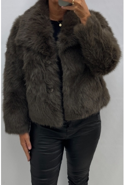 Furry/bont  jas met lange mouw Kaya bruin (DZ10064)